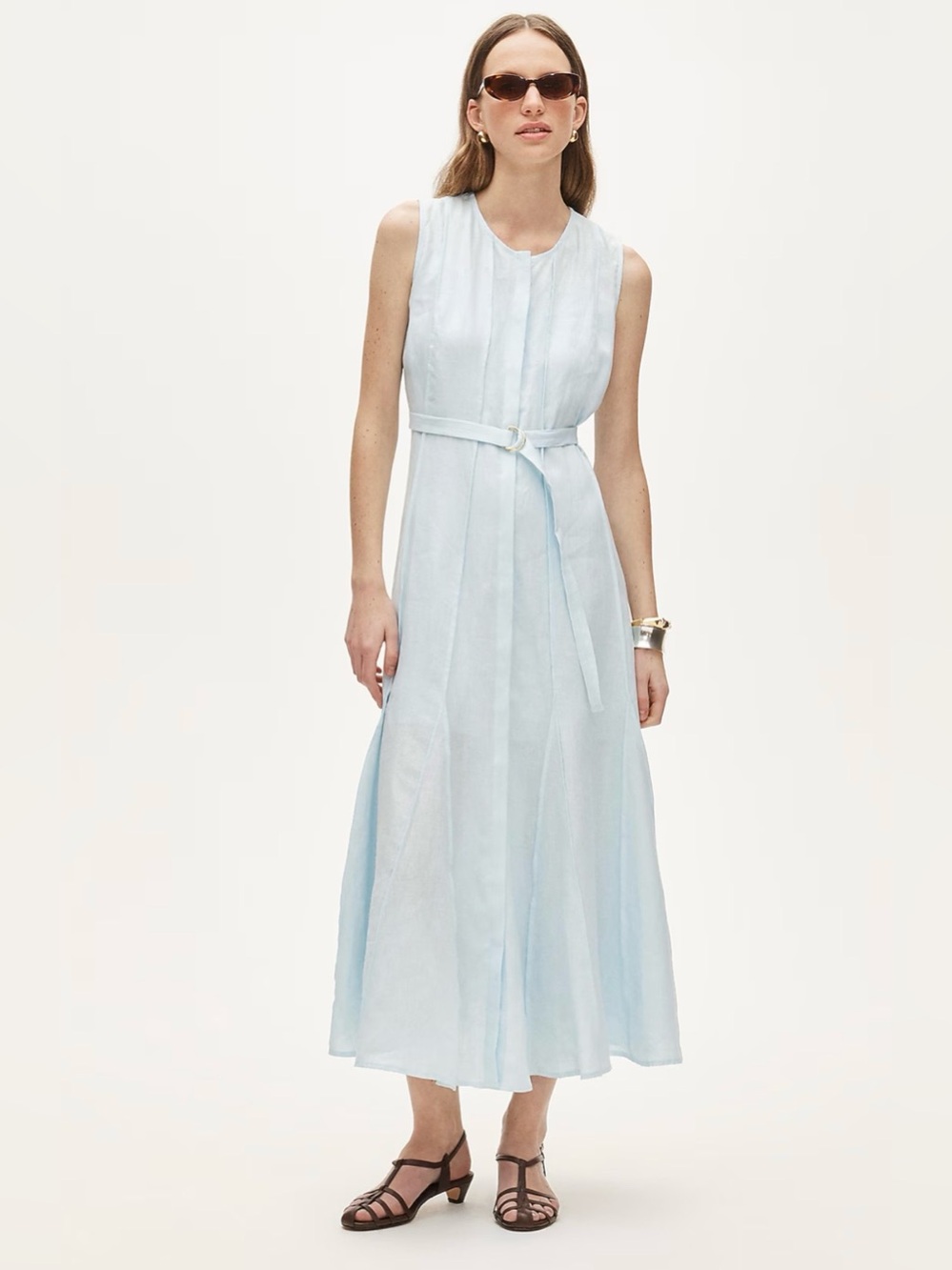 J.Crew Pale Blue Seamed Linen Dress with Removable Belt Size Medium
